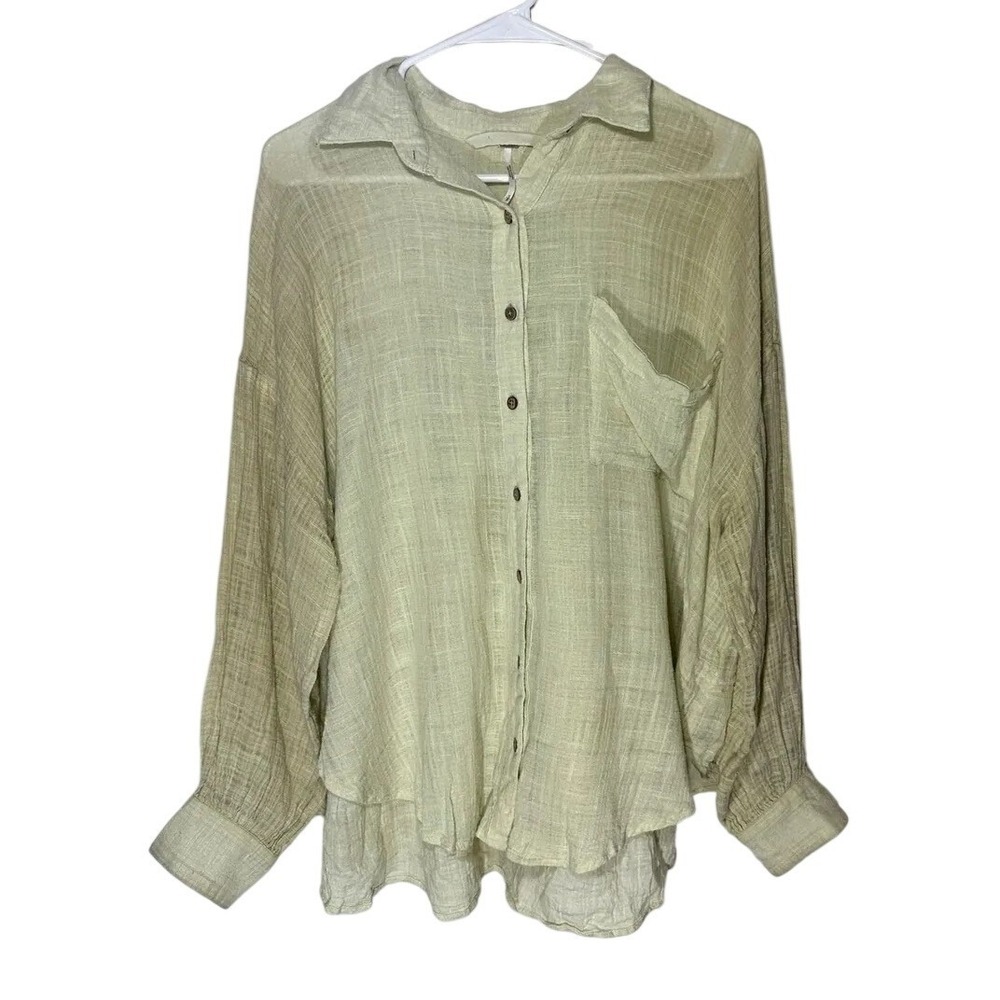 Free People Gisabelle Shirt Citron Yellow‎ Gauze Button Down OB1363005 Womens S